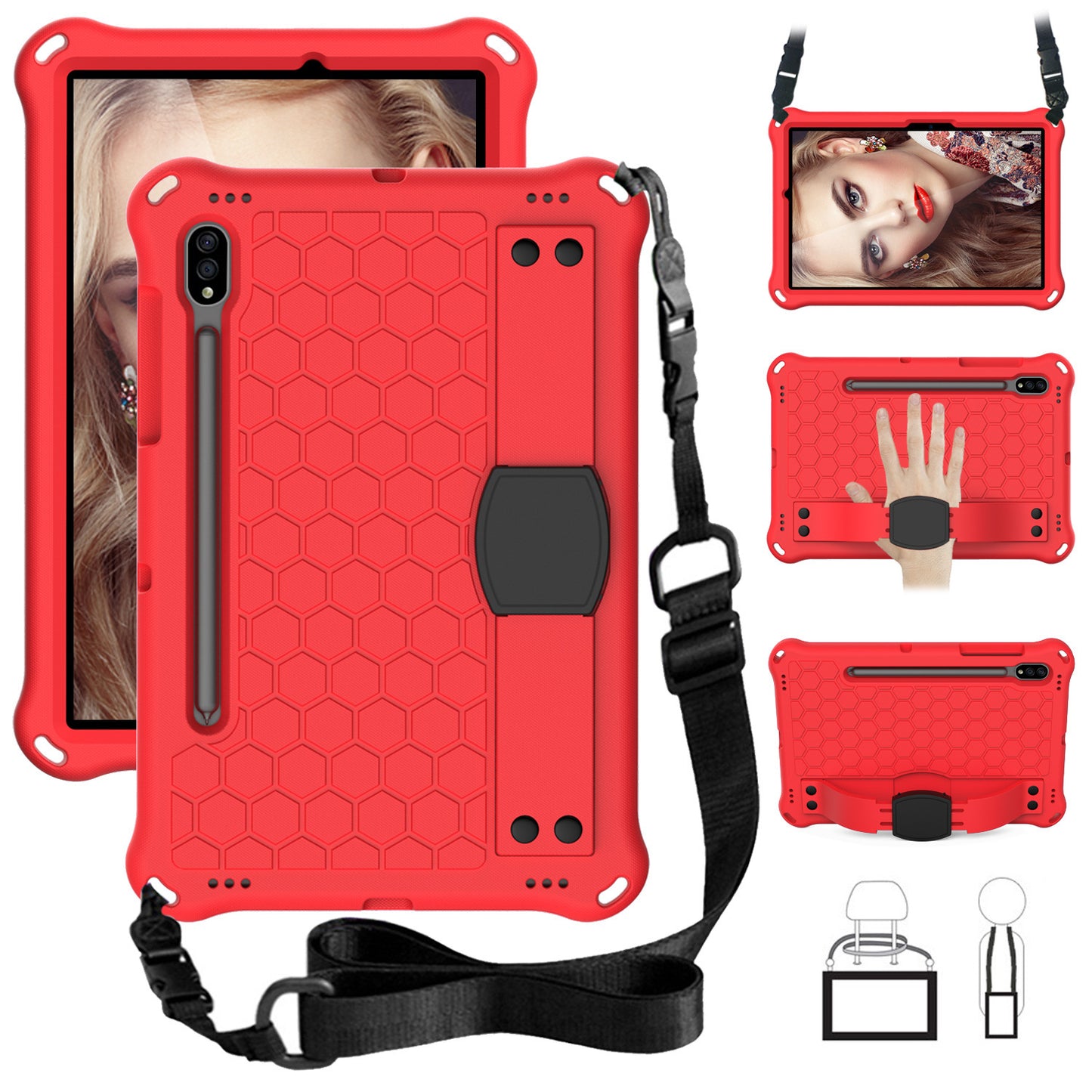 Suitable for Samsung Tablet S9 Tablet Case Children's Anti-drop S8 Protective Case Suction Pen All-inclusive S7 Hand Support Bracket Shoulder Strap Protective Accessories