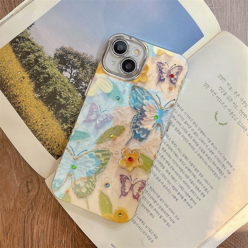 Accessories Simple oil painting Color butterfly flower for Apple 14 mobile phone case iphone15promax new 12pro