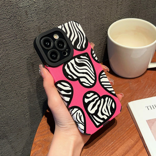 Accessories Sweet and cool zebra pattern love for iPhone14promax Apple 13 mobile phone case 12 new Internet celebrities 11 rose red