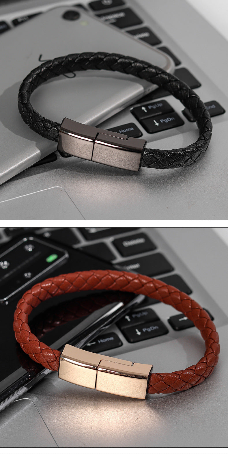 USB cable bracelet data cable, leather braided creative data cable bracelet USB data cable bracelet