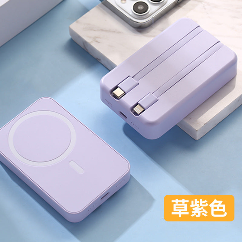 Magnetic wireless MagSafe power bank, large capacity, self-contained cable, fast charging mobile power supply.