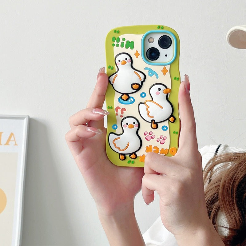 Accessories (Shipping fee not included) Fun cute duck for Apple 14 mobile phone case creative iPhone13ProMax new 12 silicone soft case