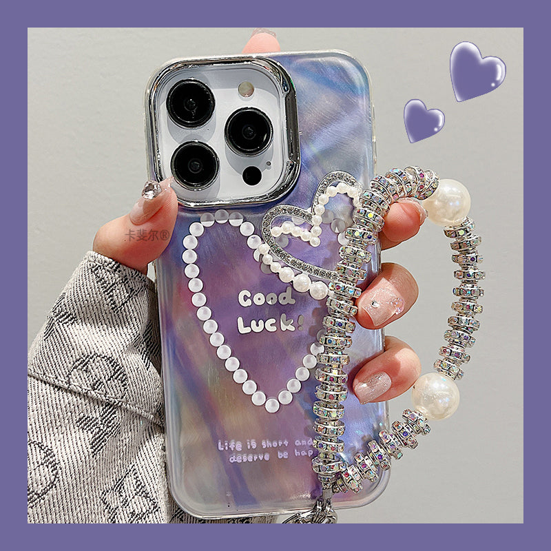 Accessories for feather yarn gradual change three-dimensional love bracelet iphone14promax mobile phone case apple 15 new ins wind