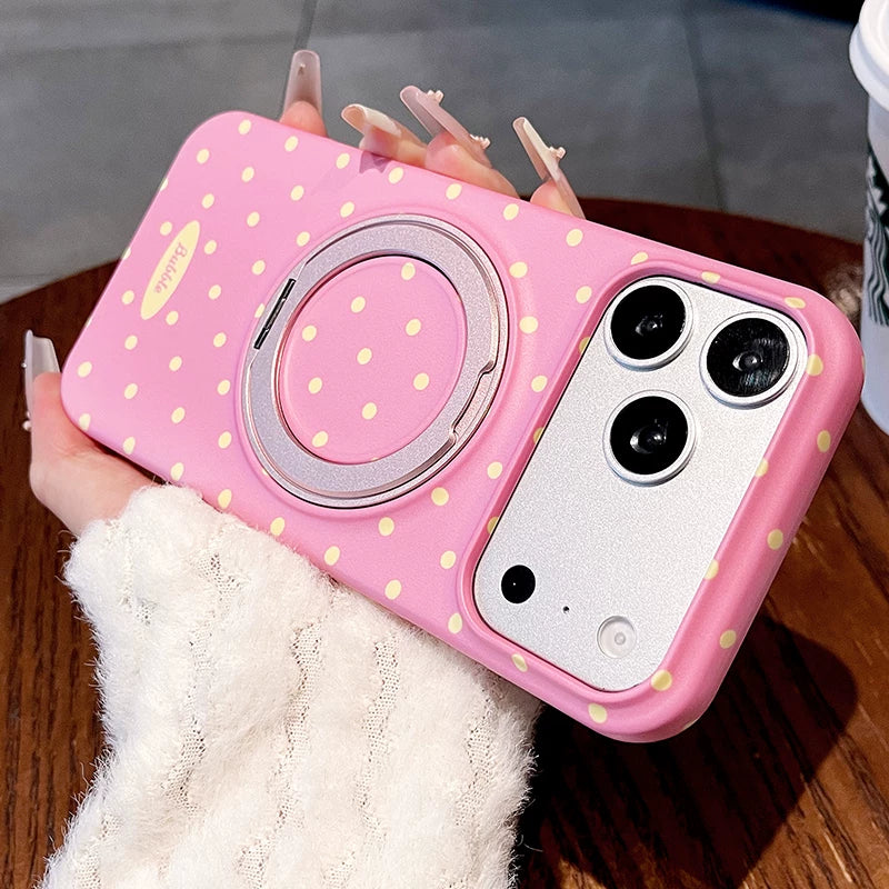 Solid color polka dot bracket for iPhone 17promax mobile phone case New iPhone16 gentle polka dot rotating bracket protective case 15 Korean anti-drop large hole women's shell Phone accessories