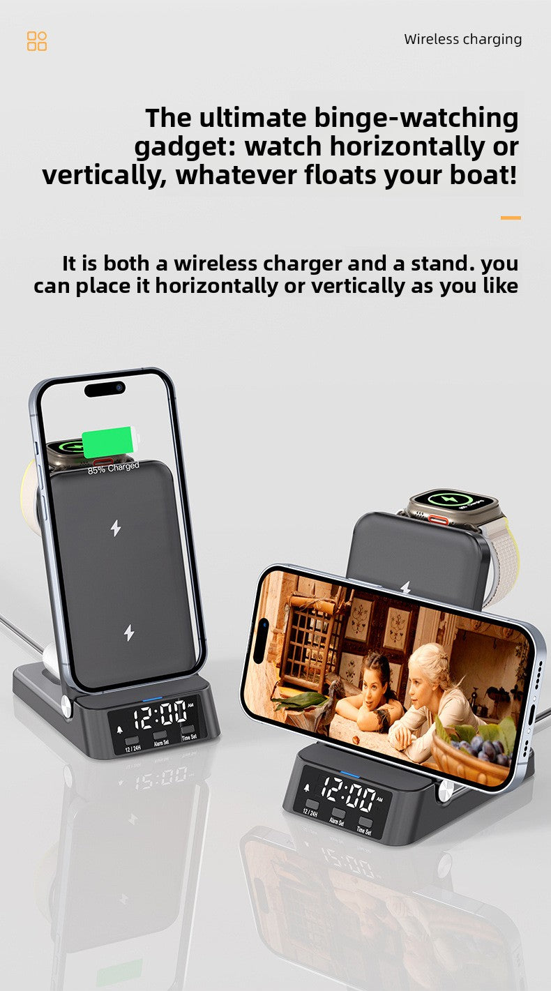 Wireless charger 3-in-1  desktop vertical clock wireless charging iwatch 8 multi-function base apple samsung