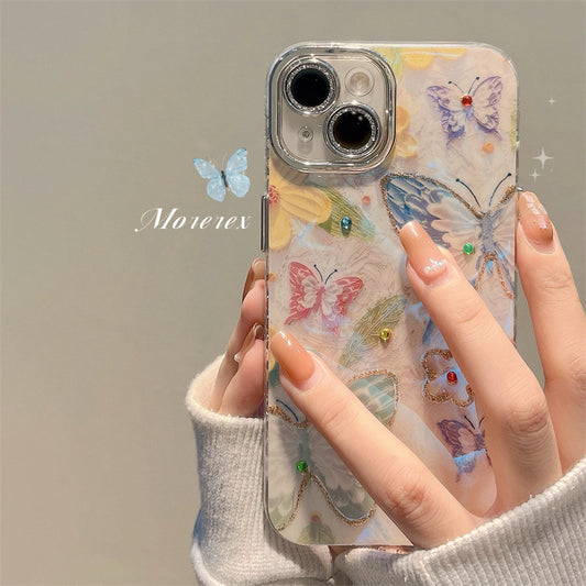 Accessories Simple oil painting Color butterfly flower for Apple 14 mobile phone case iphone15promax new 12pro