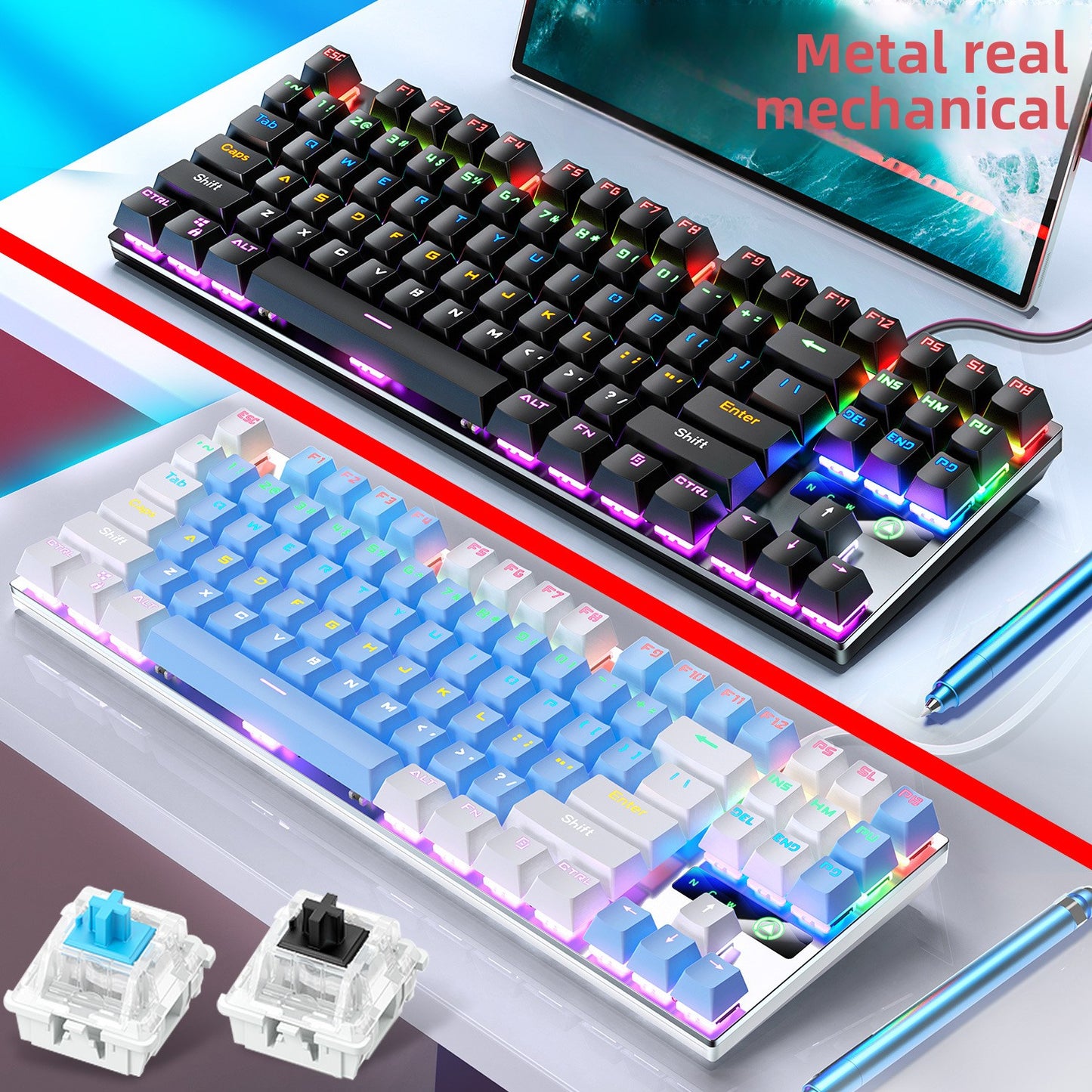 Silver engraving ZK3 metal mechanical keyboard 87 keys 104 keys luminous blue axis black axis computer accessories color puzzle game