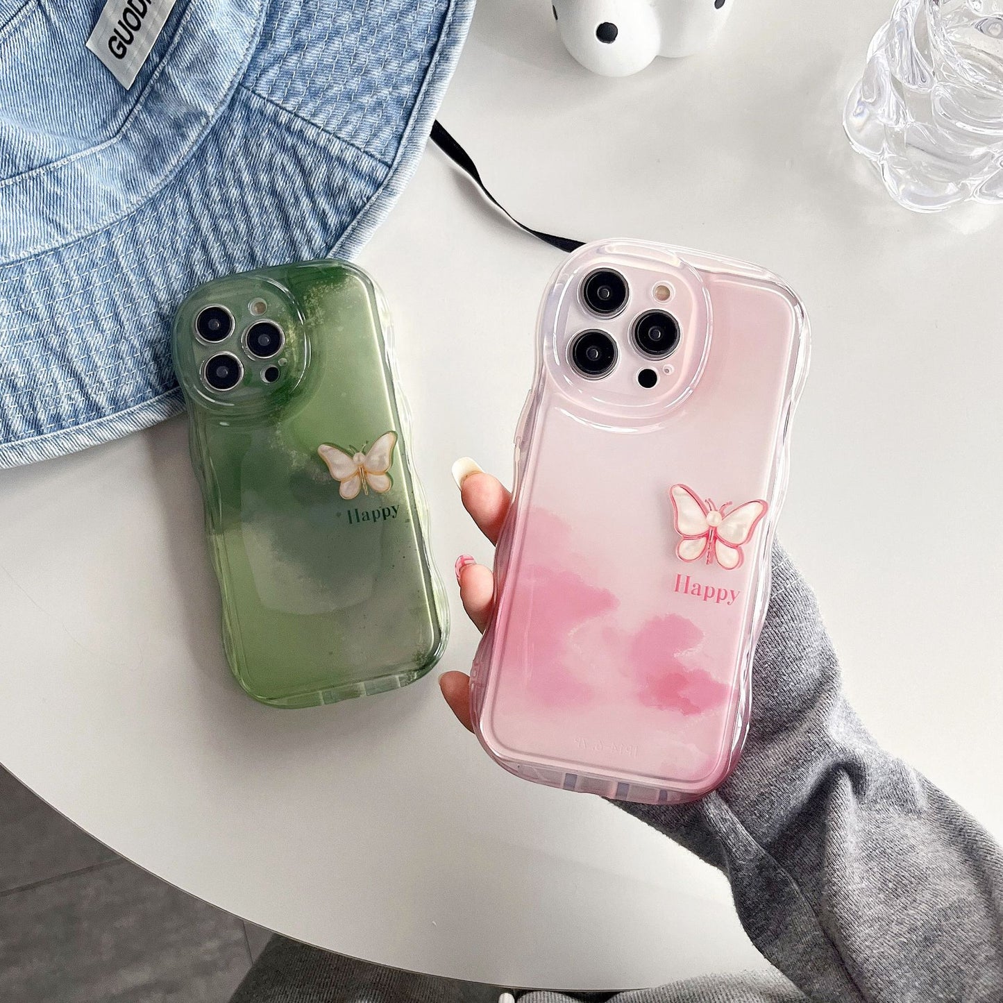 Accessories [Apple] iphone15/14promax wave niche ins smudged butterfly anti-drop women's new mobile phone case