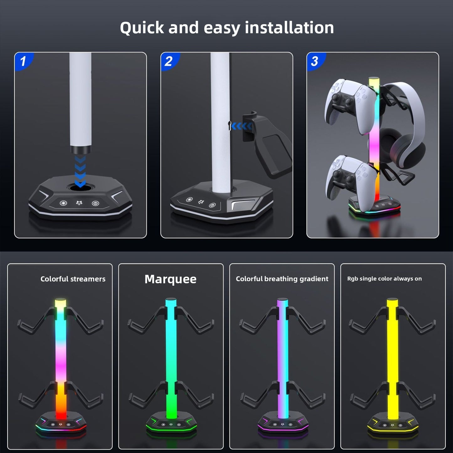 RGB light display stand PS4 PS5 SWITCH and other gamepad earphones storage bracket 4 in 1 multi-function bracket