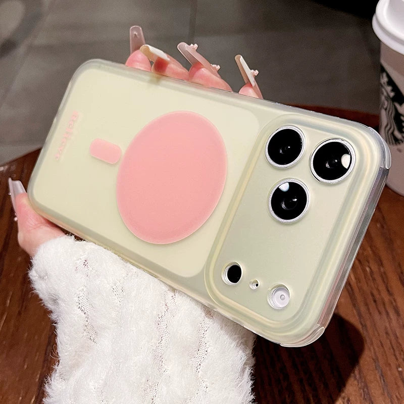 Frosted contrasting magnetic suction for iPhone 17promax mobile phone case New iPhone16 semi-transparent creative magnetic suction ring Strong magnetic adsorption 15pro simple ins wind women's shell Phone accessories