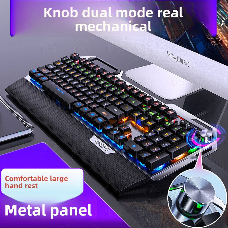 Silver engraving K100 metal real mechanical keyboard, hand rest knob game blue axis wired USB