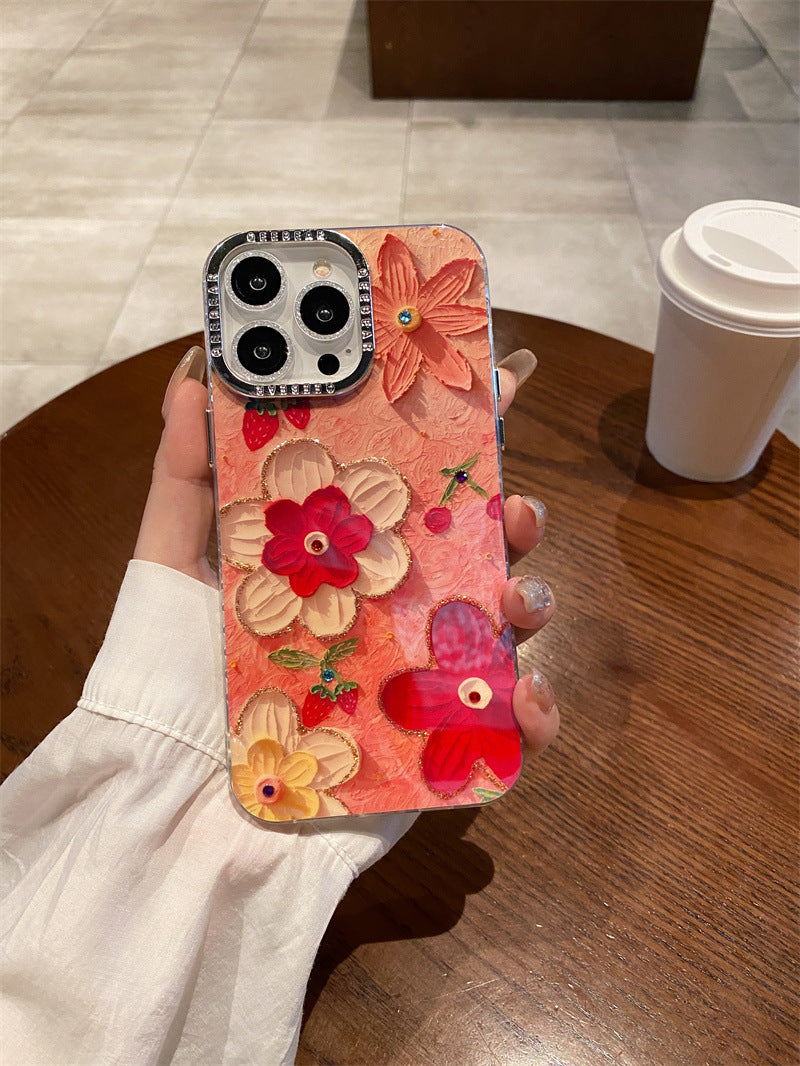 Accessories Blu-ray water brick Epoxy strawberry red flower for iPhone15Promax mobile phone case 14Pro Apple 13Pro