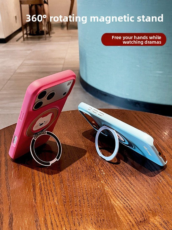 Cartoon small animal fulcrum shell for iPhone 17promax mobile phone case new iPhone16 large hole lens frame with 360 ° rotating bracket 15pro women's cute shell Phone accessories
