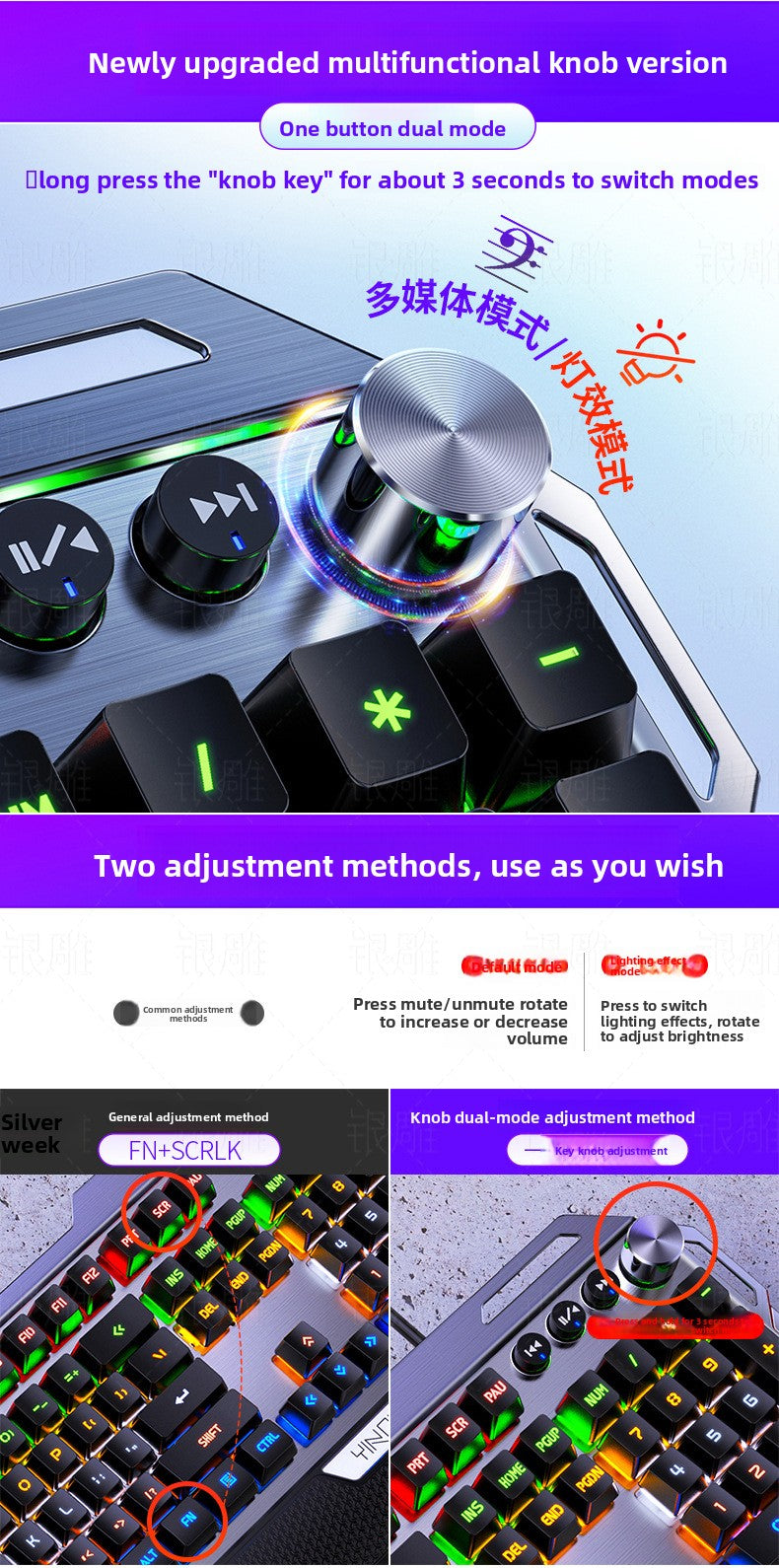 Silver engraving K100 metal real mechanical keyboard, hand rest knob game blue axis wired USB