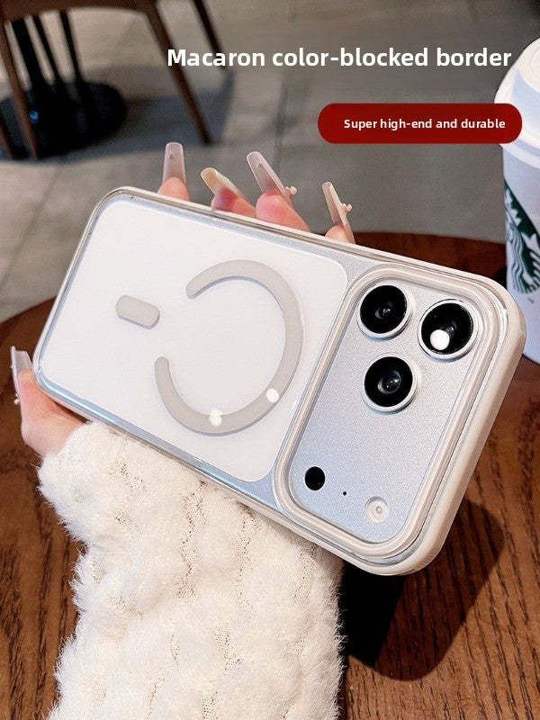 Transparent jelly magnetic suction for iPhone 17promax mobile phone case New iPhone16 women's large hole frame dopamine anti-drop protective case 15pro simple niche case Phone accessories
