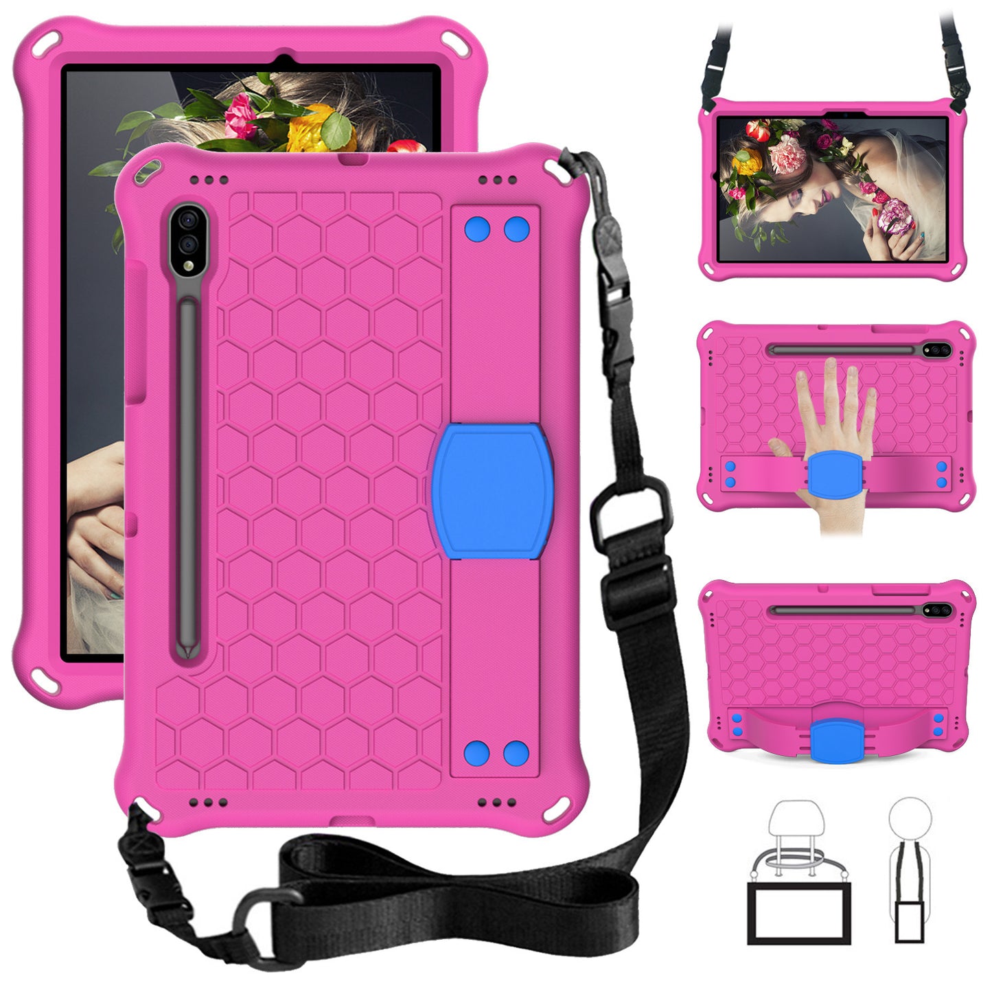 Suitable for Samsung Tablet S9 Tablet Case Children's Anti-drop S8 Protective Case Suction Pen All-inclusive S7 Hand Support Bracket Shoulder Strap Protective Accessories