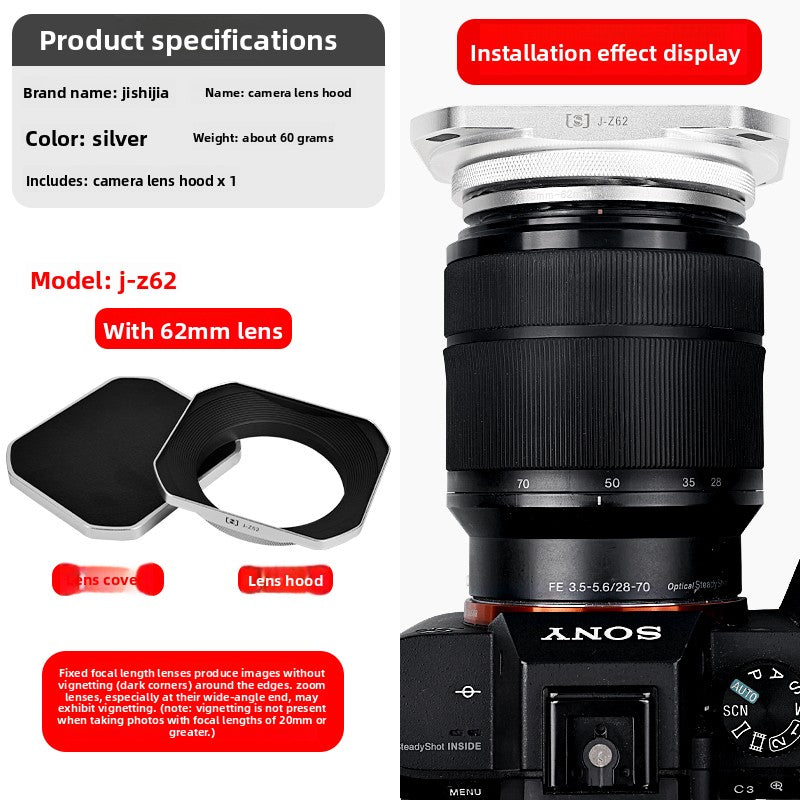 Square hood for Sigma 18-50/56 f1.4 Fuji 15-45/16 -50 lens 52/55/62 mm digital camera accessories
