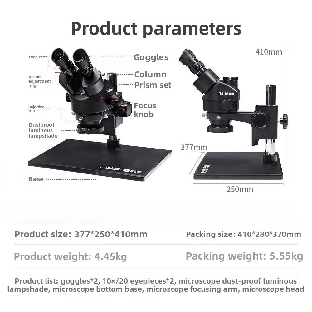 Trinocular microscope host model 7-45 times continuous zoom mobile phone repair microscope equipment multidirectional rotation fold Phone Repair tools