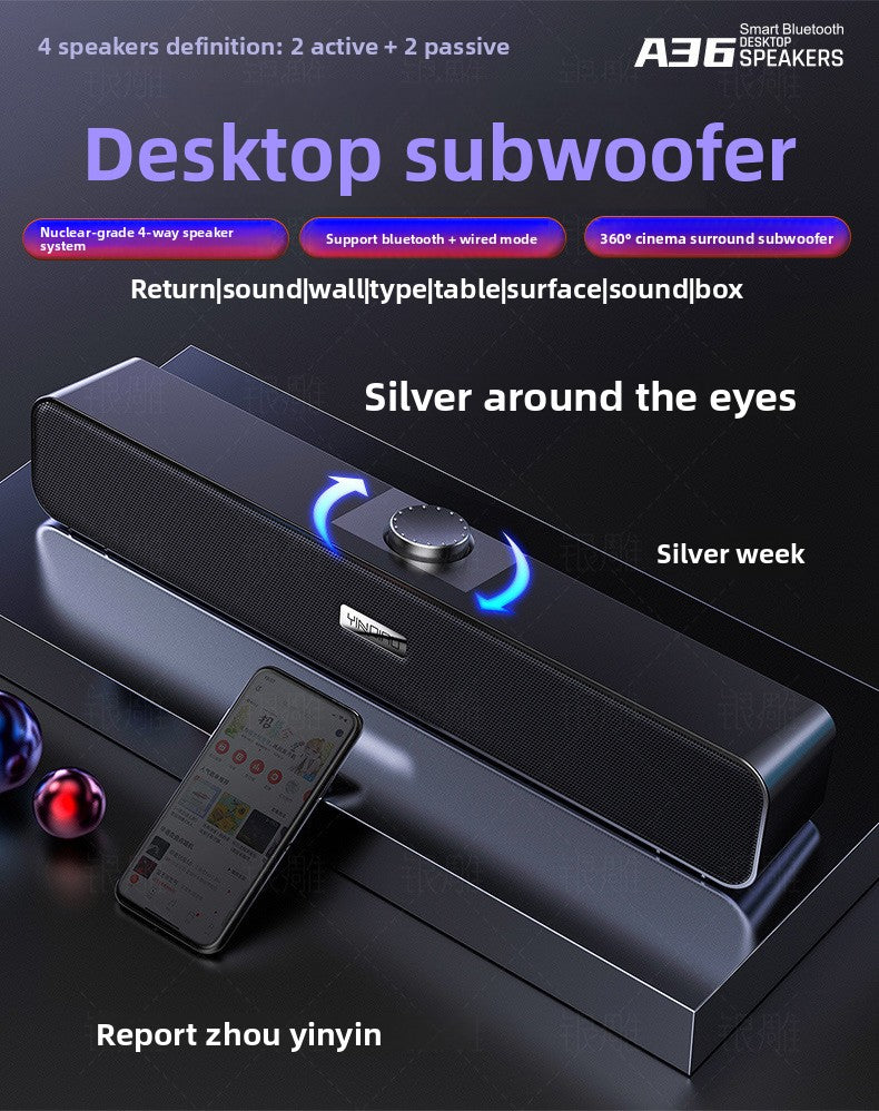Silver Diao A36 Computer Bluetooth Audio USB Smart Speaker Subwoofer Card
