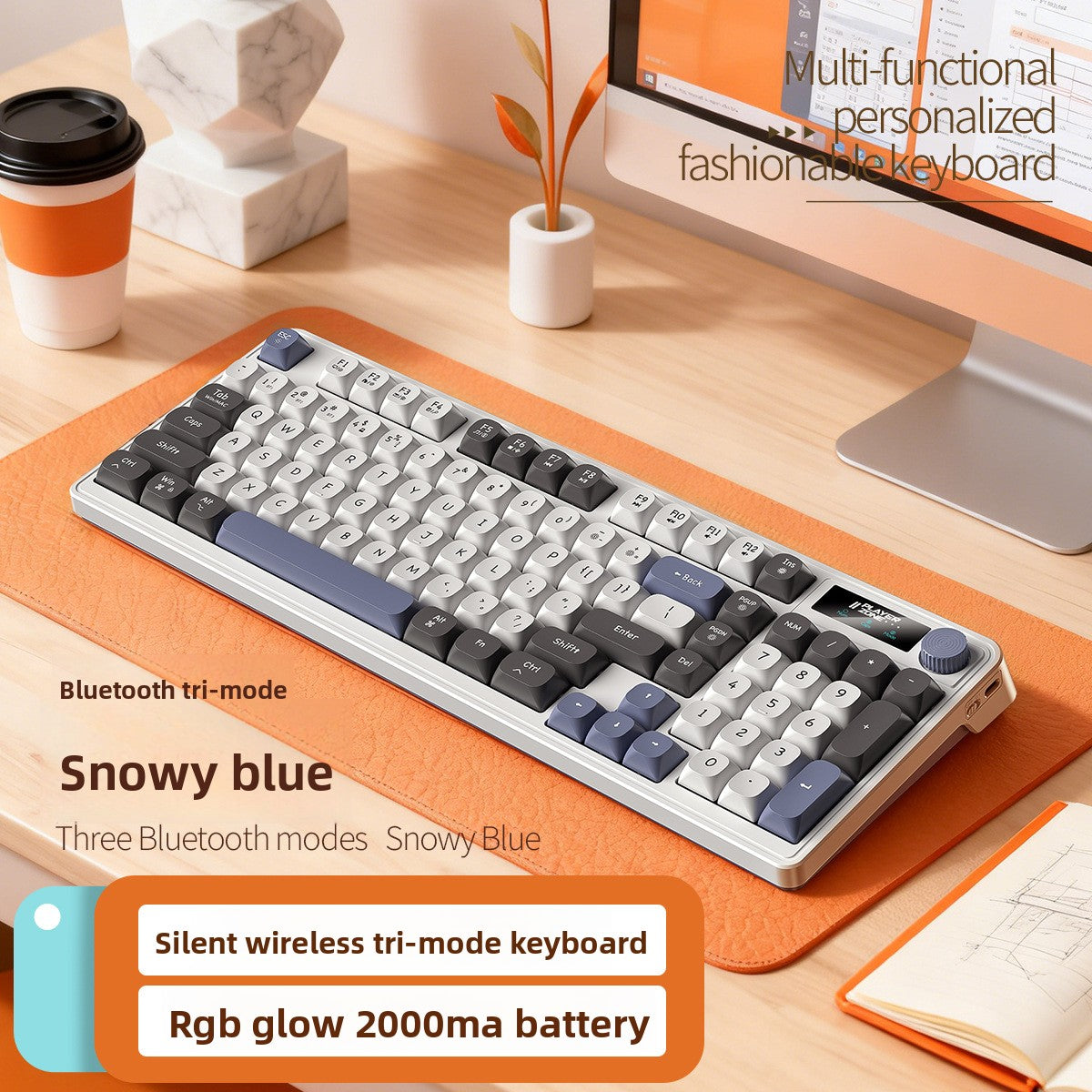Silver Diao K10 wireless bluetooth three-mode gaming keyboard USB silent RGB wired office charging computer rohs