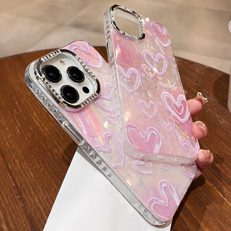 Accessories Japanese and Korean shell pattern love is suitable for Apple 15 mobile phone case women's new niche atmosphere 14promax all-inclusive anti-proof