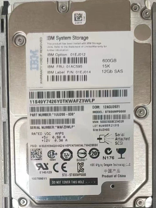 IBM 01AC595 01EJ012 01EJ014 V5000 Gen2 600G 15K Storage Hard Disk Servicer