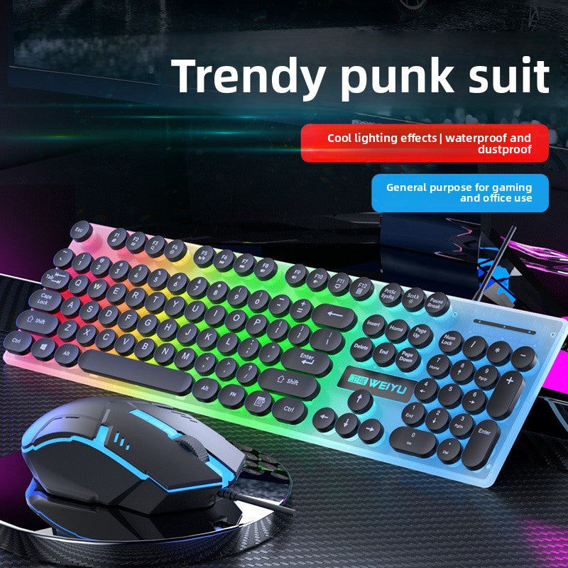 Punk retro mute wired keyboard mouse set USB desktop notebook universal
