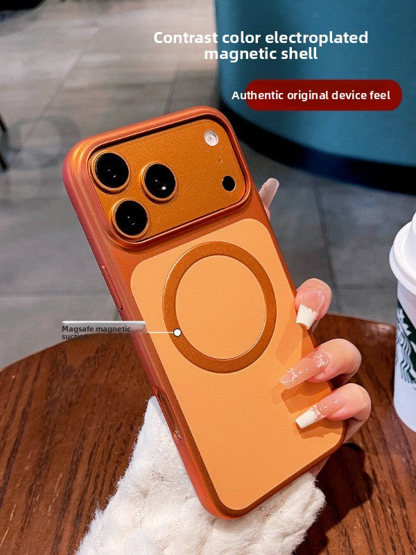 Contrast color electroplating magnetic suction for iPhone 17promax mobile phone case New iPhone16 matte texture strong magnetic adsorption hard case 15pro simple niche case Phone accessories
