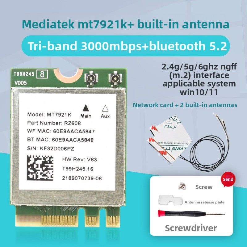 Wifi card for MT7922/MT7925/MT7902 WiFi6 WiFi6E MediaTek AW-XB604NF MT7921K MT7927 MT7922A22M MT7902 MT7925B22M RZ616 RZ608 RZ717 RZ608 0C011-00300100 0R5DHJ Wireless network interface card Bluetooth 5.4 Laptop Desktop AMD