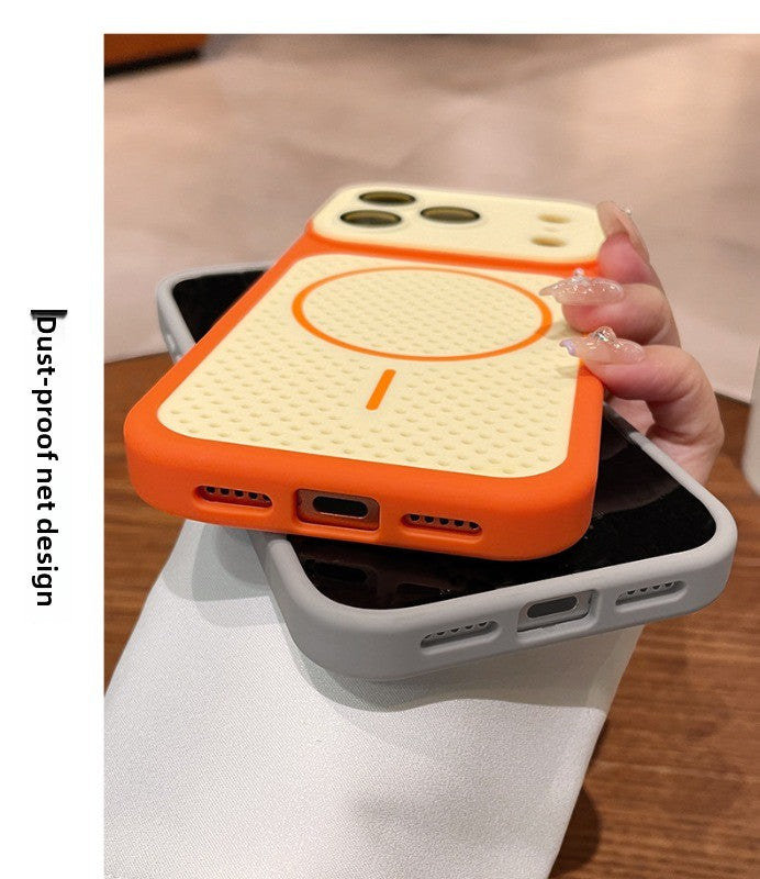Mesh heat dissipation magnetic suction for iPhone 17promax mobile phone case new color scheme cherry red iPhone16 seconds bigger window breathable magnetic suction 15pro all-inclusive anti-drop case Phone accessories