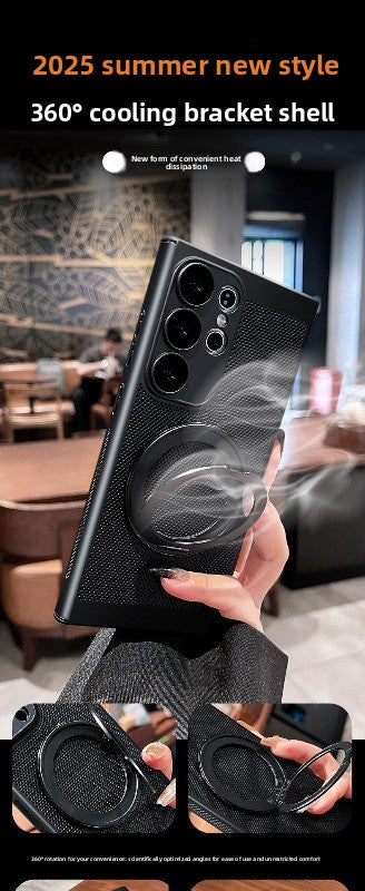 For Samsung s25ultra mobile phone case s24 + new 360 magnetic bracket s23 ultra-thin s22 protective case por anti-drop note all-inclusive heat dissipation black MagSafe men's and women's summer hard case Phone accessories