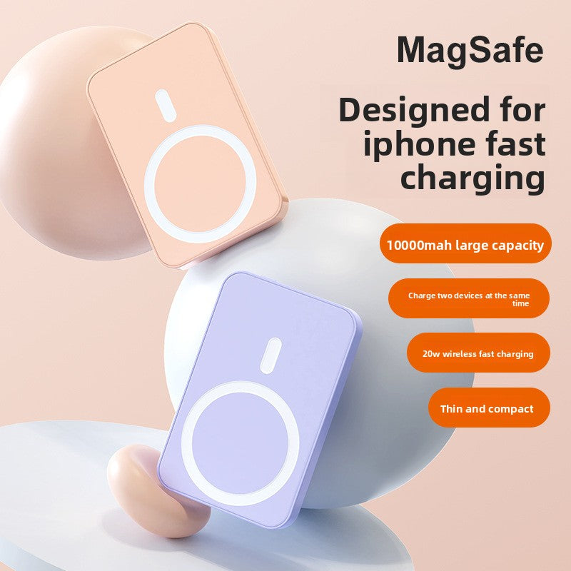 Magnetic wireless MagSafe power bank, large capacity, self-contained cable, fast charging mobile power supply.