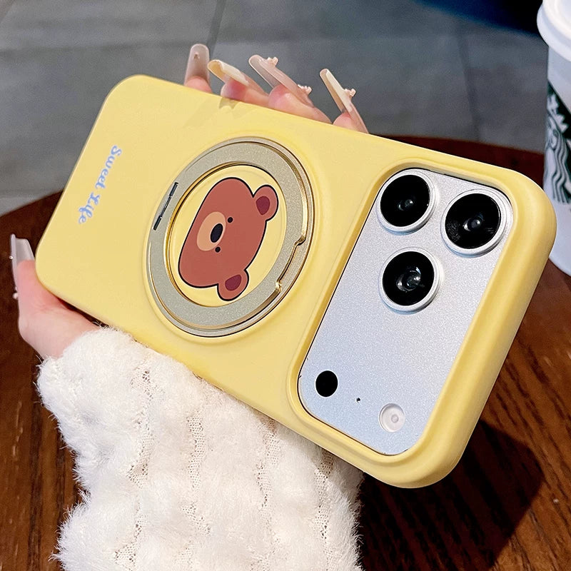 Cartoon small animal fulcrum shell for iPhone 17promax mobile phone case new iPhone16 large hole lens frame with 360 ° rotating bracket 15pro women's cute shell Phone accessories