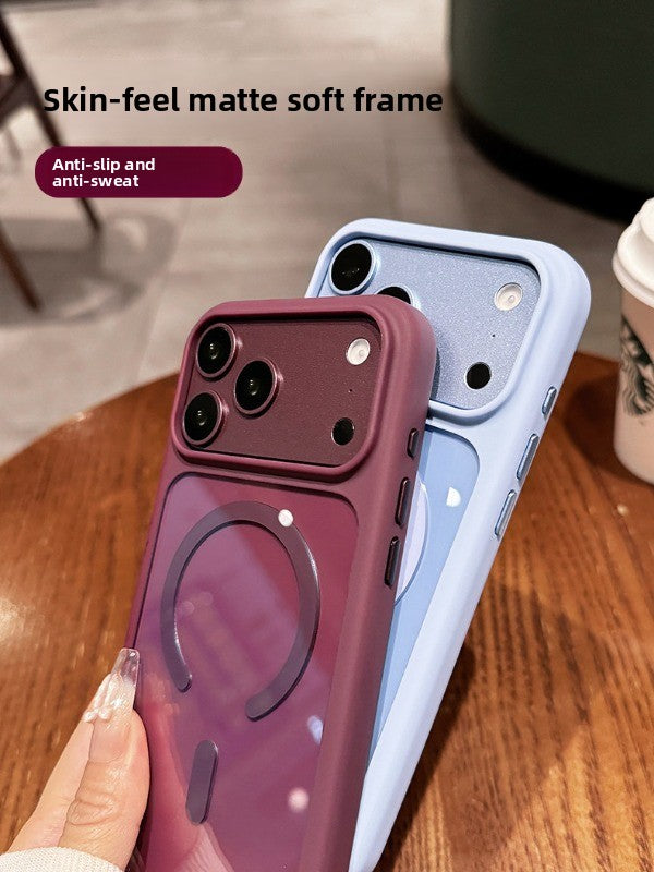 Ice transparent magnetic suction For iPhone 18promax mobile phone case new iPhone17 new color soft edge hard back ultra-thin 18pro strong magnetic adsorption 16 men's and women's simple shell Phone Accessories