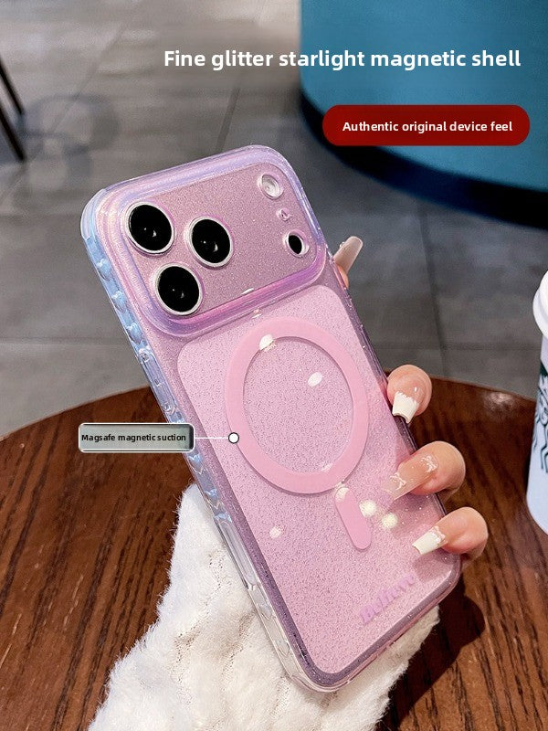 Fine flash star magnetic suction for iPhone 17promax mobile phone case new iPhone16 double layer gradual change glitter semi-transparent magnetic protective case 15pro small fresh women's case Phone accessories