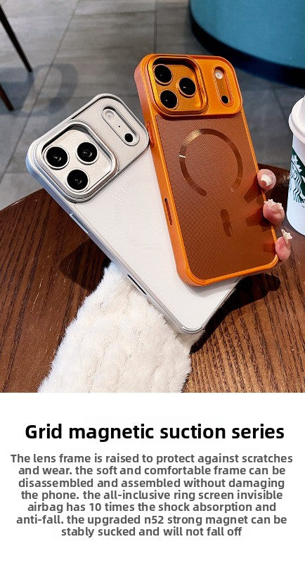 Frosted mesh Magnetic suction For iPhone 17promax mobile phone case New iPhone18Pro skin feel non-slip all-inclusive anti-drop 16Pro strong magnetic adsorption men's and women's shell Phone Accessories