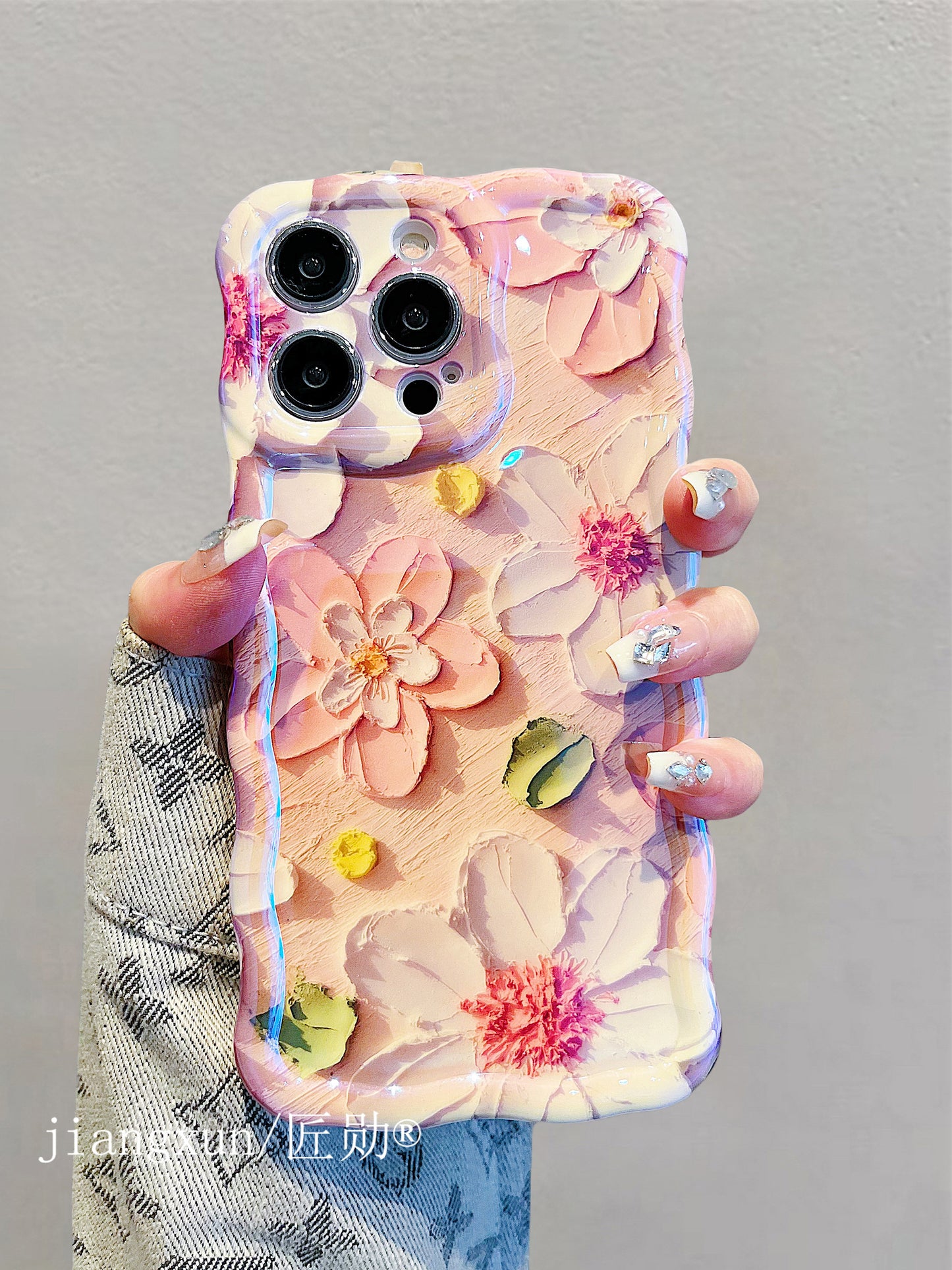 Accessories for iPhone15promax phone case 13/14 blue oil painting flower ins wind 14promax apple 15