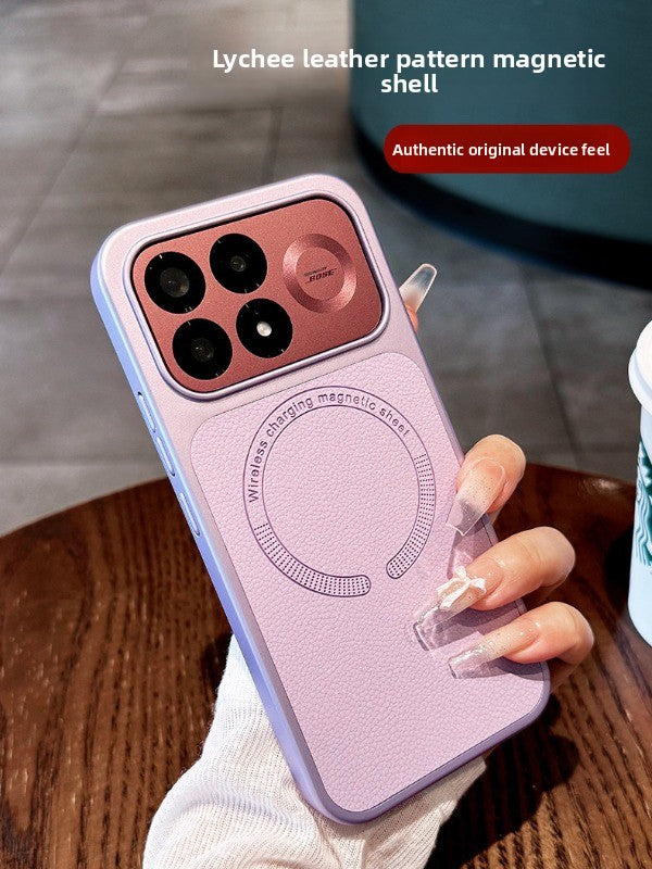 For Redmi k100pro mobile phone case, the new k90promax protective case, ultra-thin Redmi lychee leather pattern all-inclusive anti-drop magnetic suction women's high-end soft edge hard case Phone Accessories