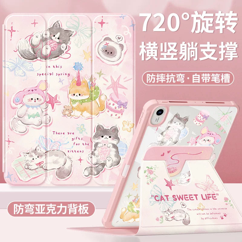 For Huawei matepadair protective case 2025 matepad11 tablet case padse with pen slot pro12.2 rotation 2023 all-inclusive 115s soft light version acrylic 2 cute cat Tablet Accessories