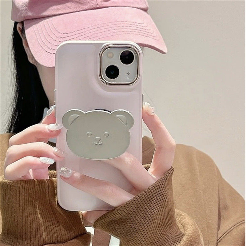 Accessories Cute pink metal bear holder for iphone14Promax iPhone 13 case 11 soft 12 girl