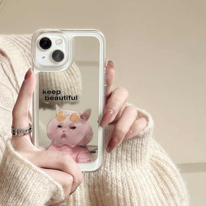 Accessories (Shipping fee not included) Apple Huawei Mirror Cartoon Creative Fun Sunglasses Kitten Mask Puppy Phone Case 13/14/P50/P40