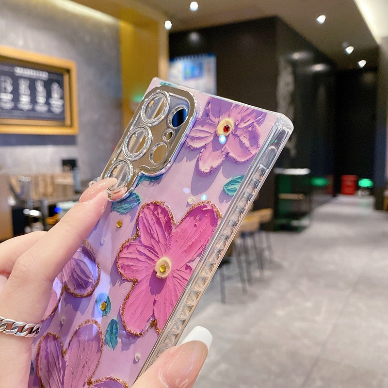 Accessories Oil Painting Fine Hole Flower Butterfly Samsung Galaxy S24Ultra Mobile Phone Case Case All Inclusive Luxury Lens Film