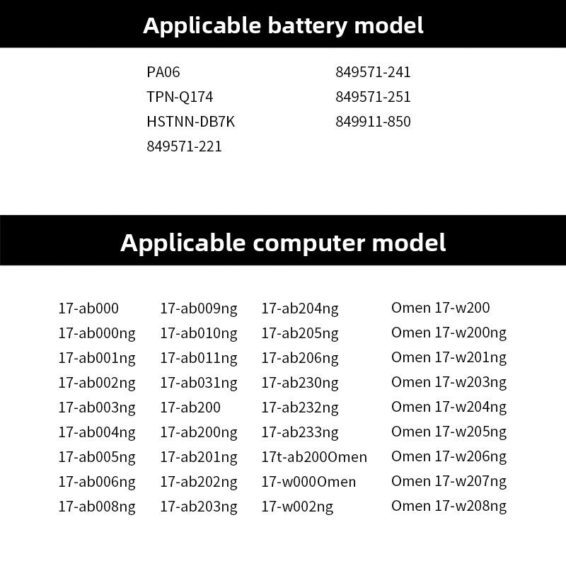 PA06 Laptop Battery for HP Pavilion 17 17-w219nf Omen 17-w033dx 849571-221 849911-850 HSTNN-DB7K TPN-Q174 OA04 offers 62Wh capacity, 10.95V voltage HP laptop repair parts