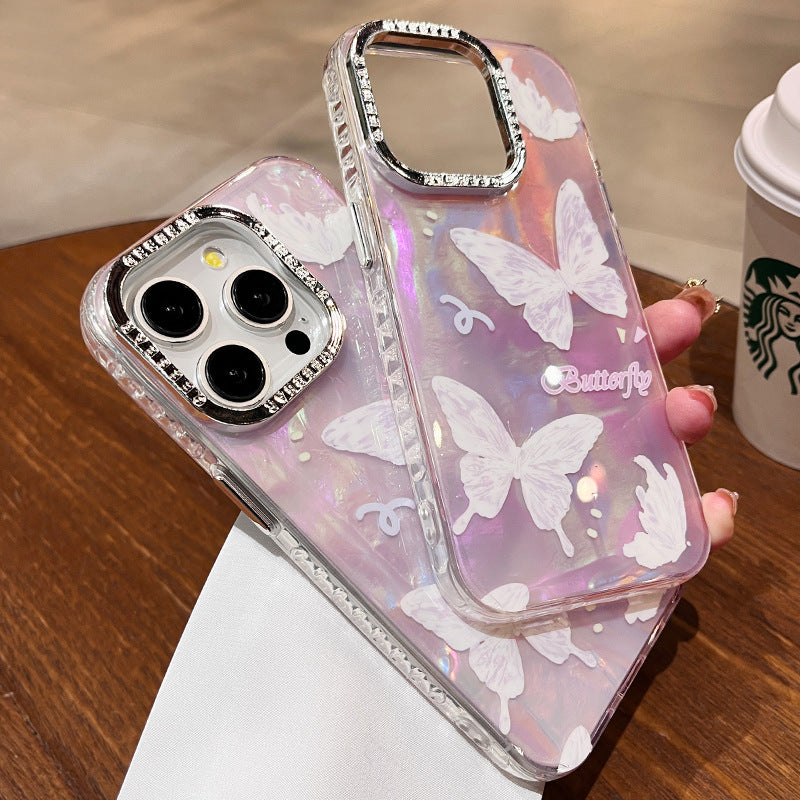 Accessories White butterfly is suitable for Apple 15promax mobile phone case, the new 2024 women's iPhone15 shell pattern 13pro.