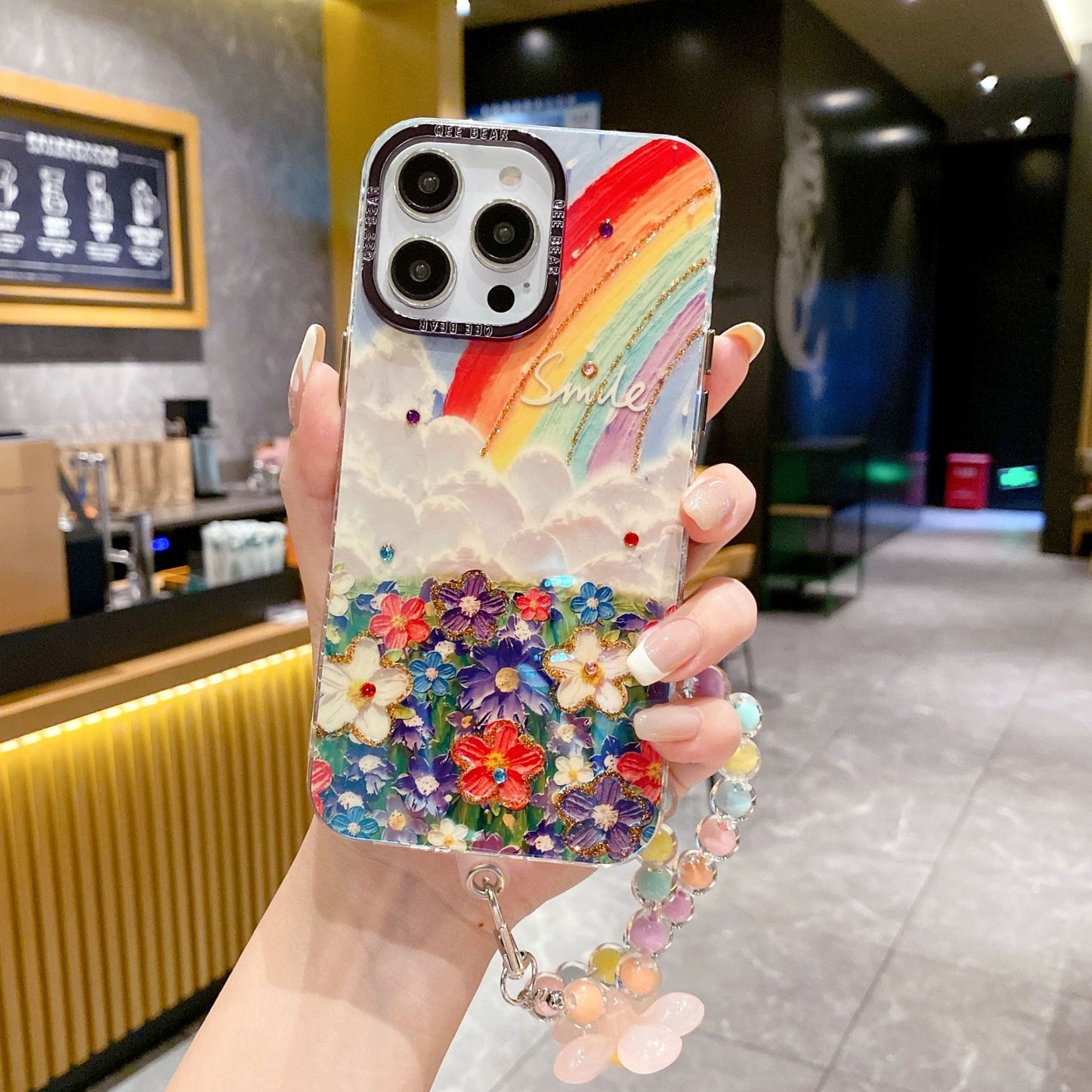 Accessories [Apple] iphone15/13/14promax rainbow color flower diagonal span bracelet anti-drop women's new mobile phone case