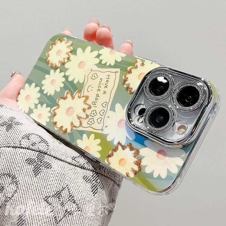 Accessories for premium sense point drill oil painting daisy flower bracelet iphone15pro max mobile phone case apple 14 new