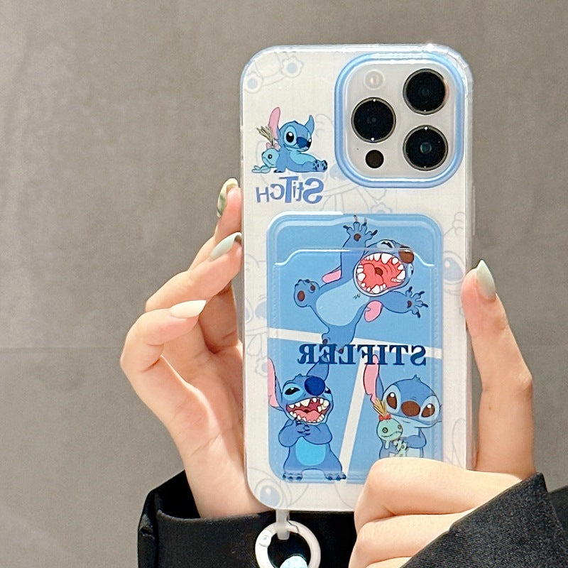 Accessories for Apple 15iPhone14Pro cute 13promax fun Stitch card bag soft rubber phone case