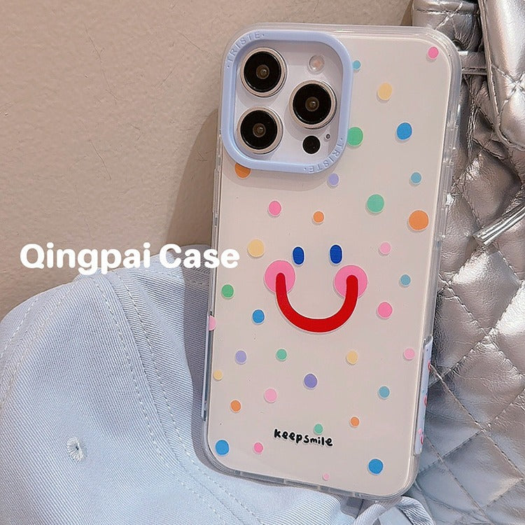 Accessories girl ins color polka dot smiley face for apple 15promax mobile phone case iphone13 new 14pro women