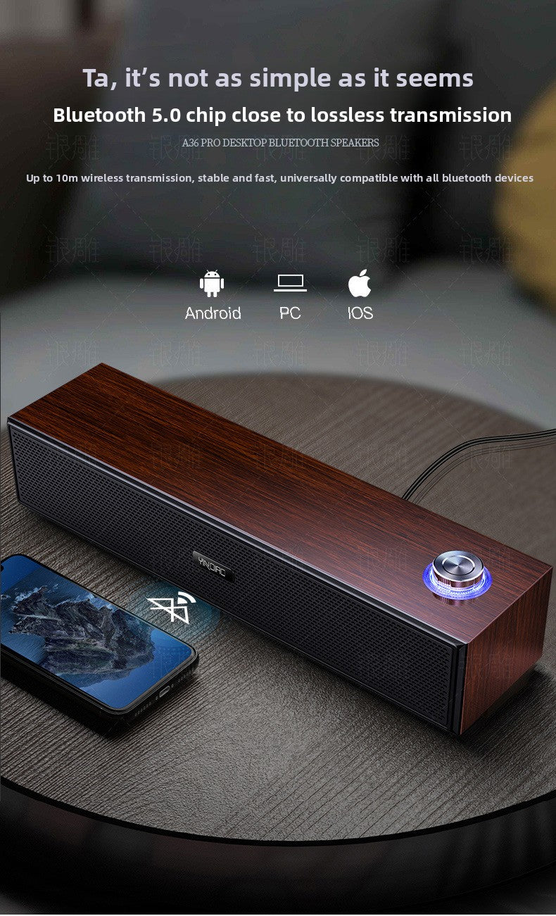 Silver Diao A36 Wood Bluetooth Audio USB Smart Computer Speaker Subwoofer