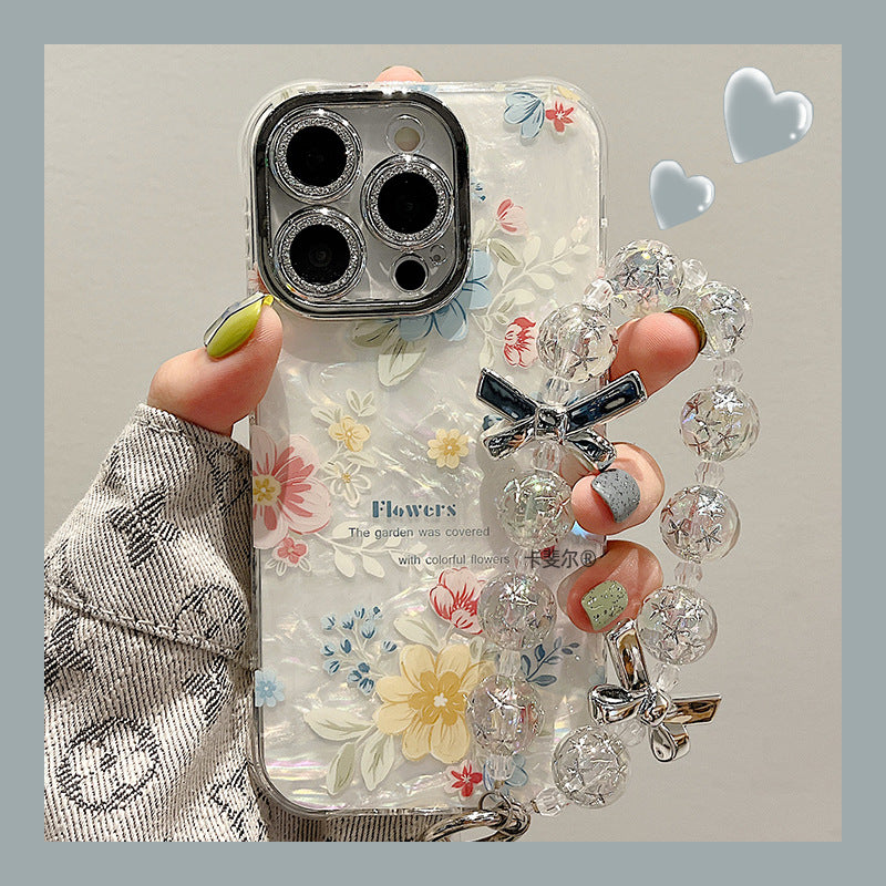 Accessories for summer super fairy shell pattern English flower bracelet iphone15pro max mobile phone case apple 14 new